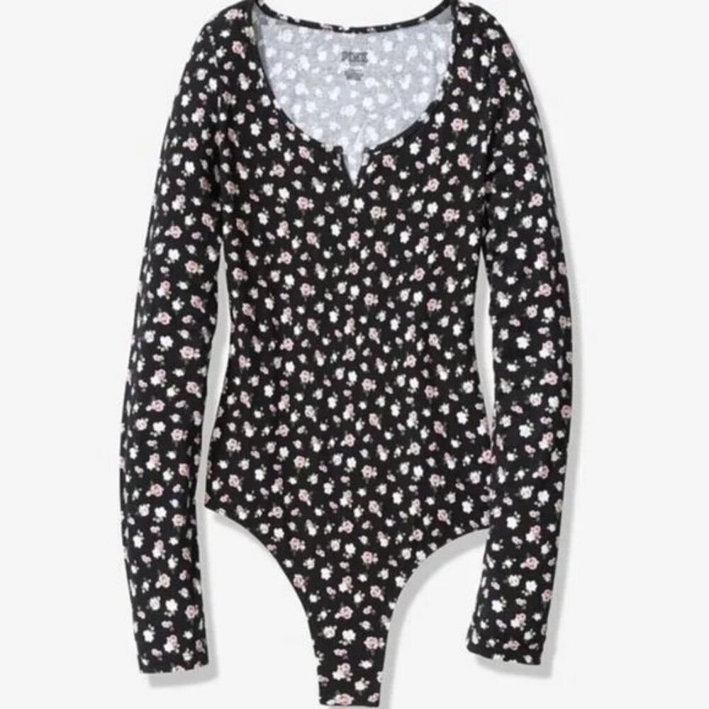 PINK Victoria's Secret Black Floral Bodysuit - Picture 3 of 8